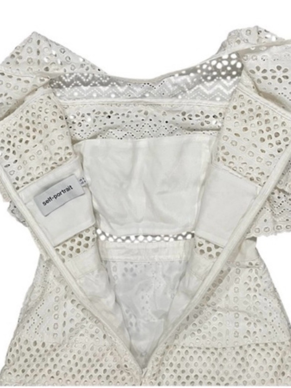 SELF PORTRAIT Off White Lace Cotton Mini Dress Small - Picture 9 of 13